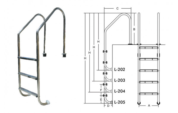 Лестница для бассейнов серии L L204 ПТК Спорт 021-0537 600_380