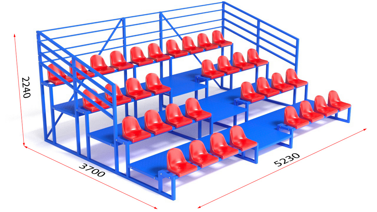 Трибуна с сидениями, четырехрядная, с ограждением Glav 20.009 1200_675