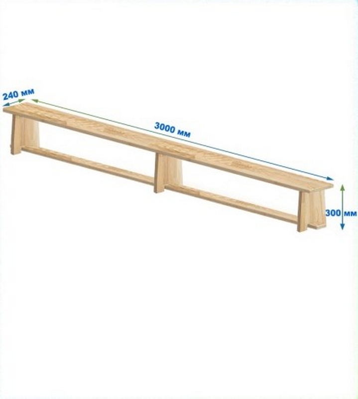 Скамейка гимнастическая 3000мм (щит.сосна) ножки дерево Dinamika 719_800