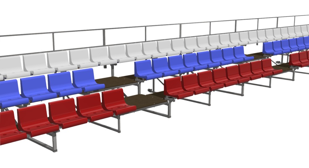 Трибуна трехрядная 170 мест мобильная (пластик.сиденья триколор) ФСИ 6525 1000_546