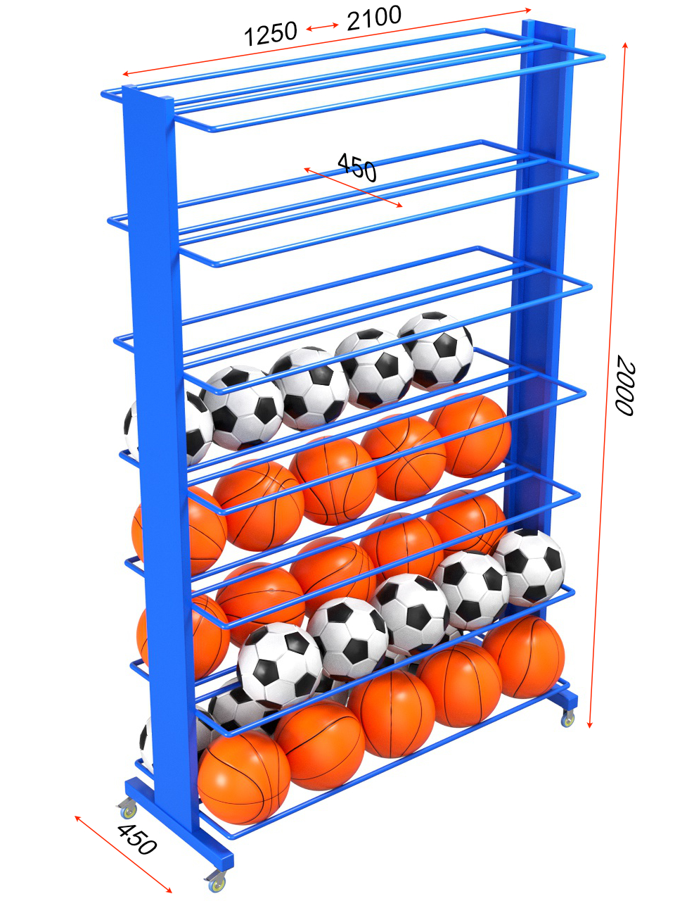Стеллаж для мячей усиленный двухсторонний Glav 9.308.0-2100 200х210х50 на 112шт. 960_1280